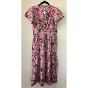 NWT Uncle Frank Maxi Dress Size XS Pink Cotton Short Sleeve Smocked Waist Boho